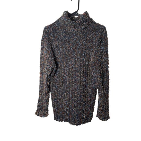 Chico's Design Women's Size 8 Black Colorful Long Sleeve Knit Winter Sweater - Picture 1 of 6